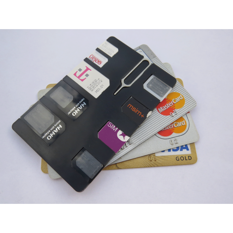 Small SIM Card Holder Case with 3 sim card adapters & Iphone Pin